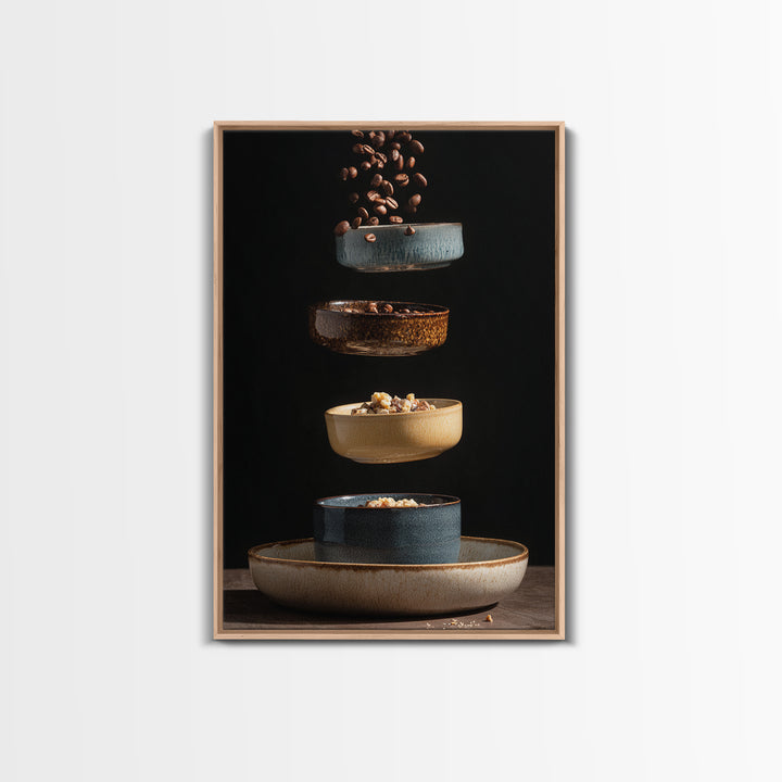 Roasted Beans Falling Through Dark Space Framed Canvas Print, Coffee Shop Art, Printable, Cafe Decor, Fine Art, Cafe, CSA-2x3-100