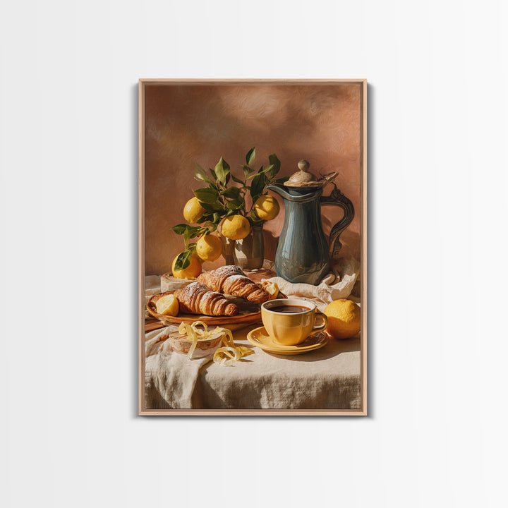 Sunlit Pastry and Coffee Arrangement Framed Canvas Print, Coffee Shop Art, Room Decor, Cafe Decor, Cafe, Canvas Wall Art, CSA-2x3-3