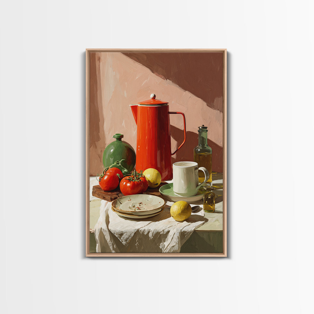 Mid Century Coffee Pot Framed Canvas Print, Coffee Shop Art, Minimalist Decor, Cafe Decor, Fine Art, Cafe, Kitchen Wall Art, CSA-2x3-30