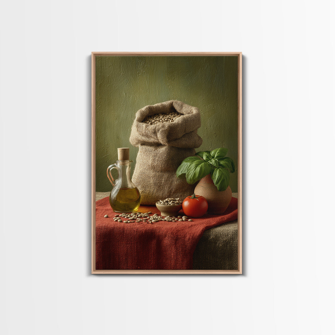 Coffee Beans and Burlap Sack Still Life Framed Canvas Print, Coffee Shop Art, Printable, Cafe Decor, Cafe, Dopamine Decor, CSA-2x3-34