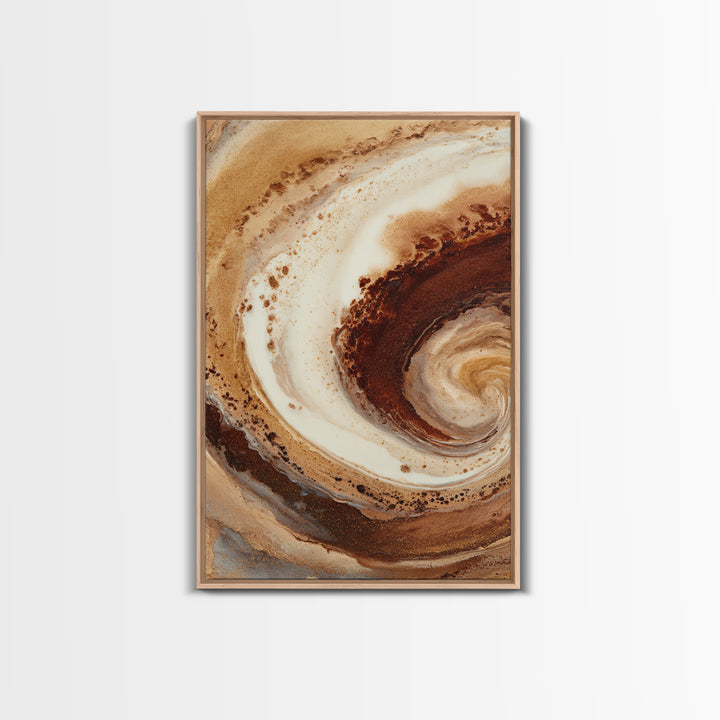 Abstract Brown and Cream Coffee Swirl Framed Canvas Print, Coffee Shop Art, Printable Art, Cafe Decor, Fine Art, Cafe, CSA-2x3-41