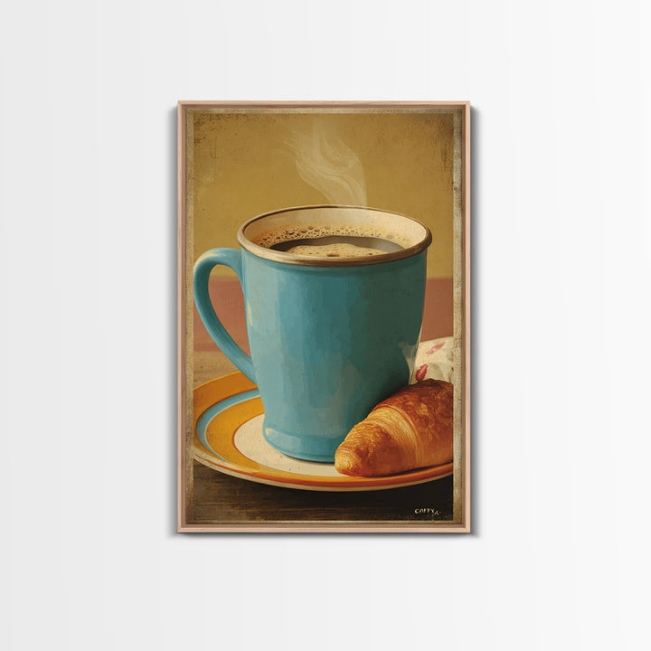 Retro Cafe Poster Coffee Cup Graphic Framed Canvas Print, Coffee Shop Art, Living Room Decor, Cafe Decor, Fine Art, Cafe, CSA-2x3-63