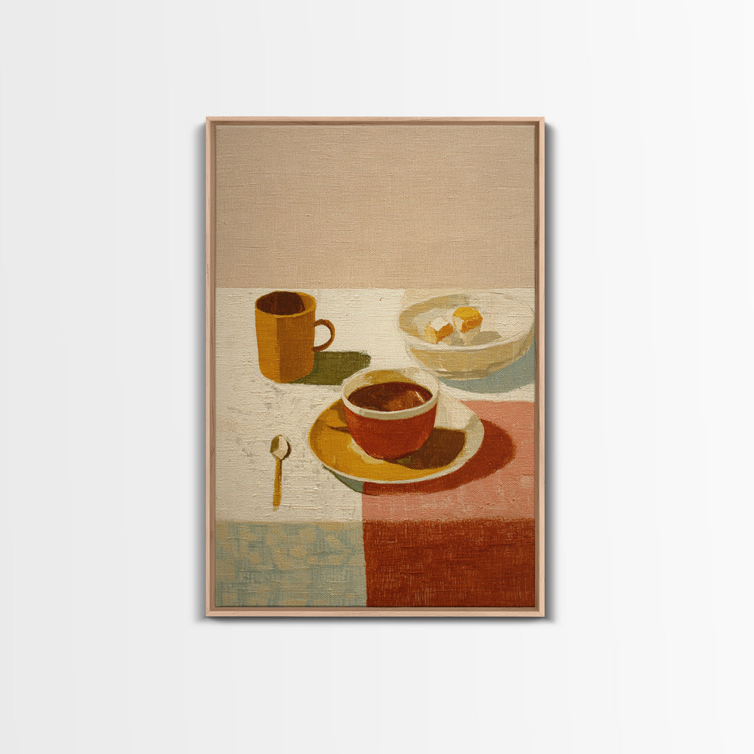 Minimal Line Art of a Cup and Framed Canvas Print, Coffee Shop Art, Kitchen Decor, Cafe Decor, Abstract Art, Cafe, CSA-2x3-74