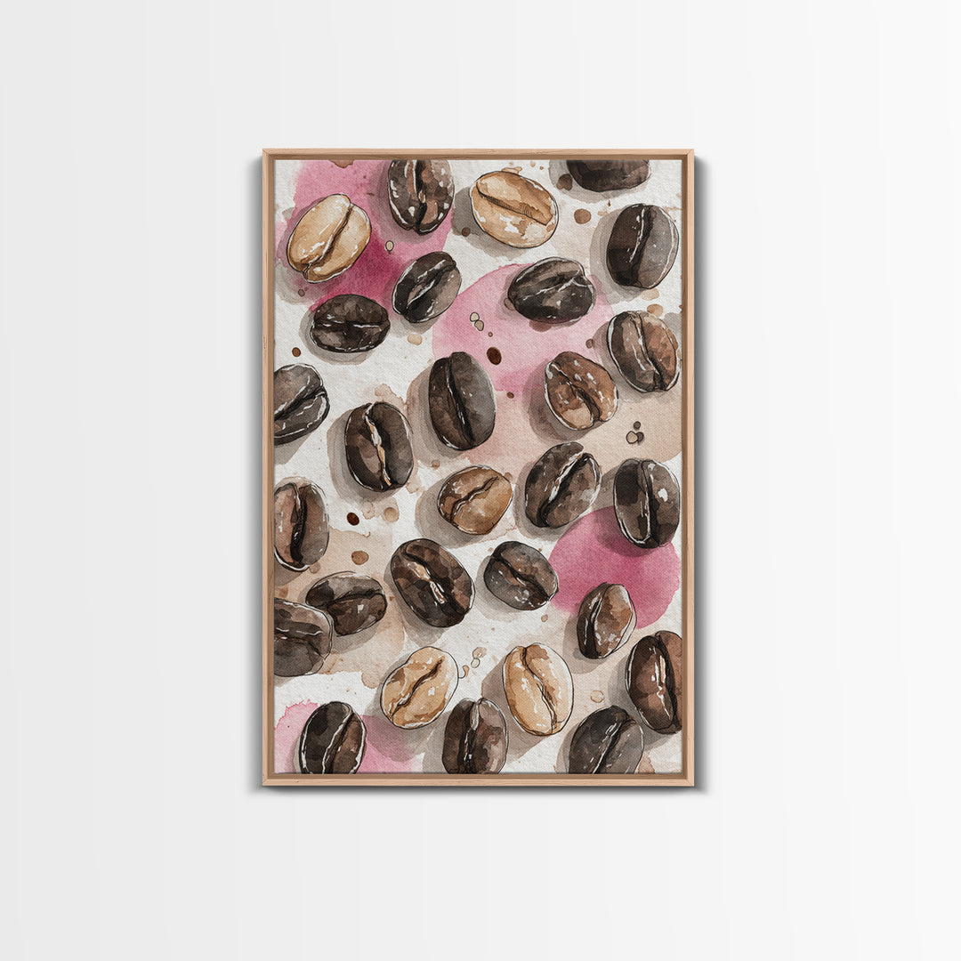 Roasted Beans Falling Through Dark Space Framed Canvas Print, Coffee Shop Art, Moody Wall Art, Cafe Decor, Fine Art, Cafe, CSA-2x3-76