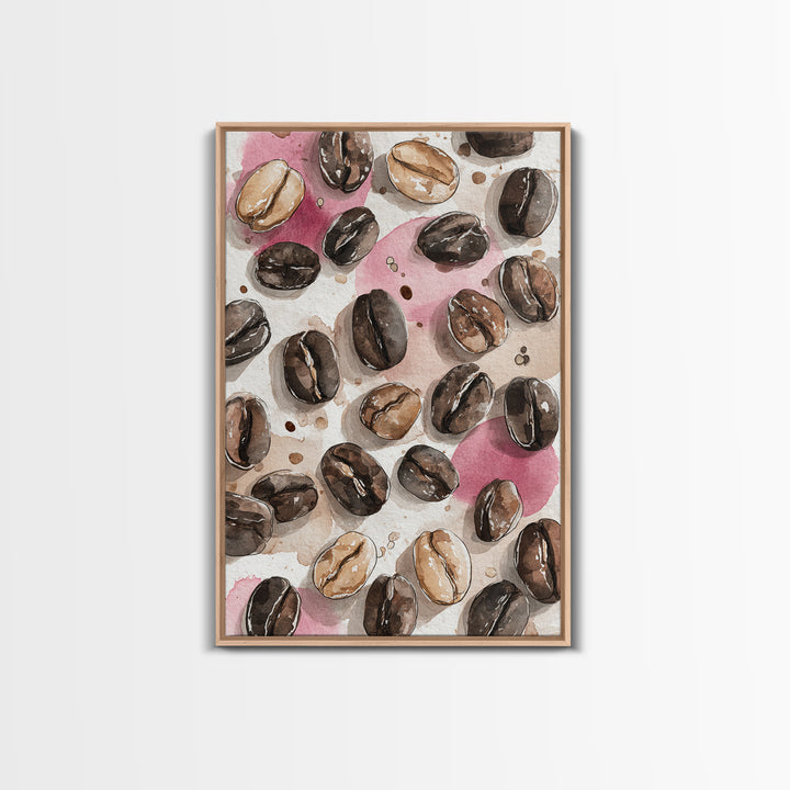 Roasted Beans Falling Through Dark Space Framed Canvas Print, Coffee Shop Art, Moody Wall Art, Cafe Decor, Fine Art, Cafe, CSA-2x3-76
