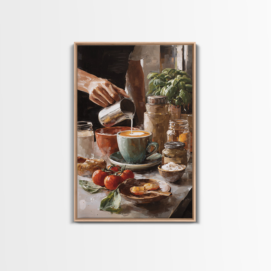 Barista Hands Pouring Milk into Espresso Canvas Print, Coffee Shop Art, Bedroom Wall Art, Cafe Decor, Fine Art, Cafe, CSA-2x3-77