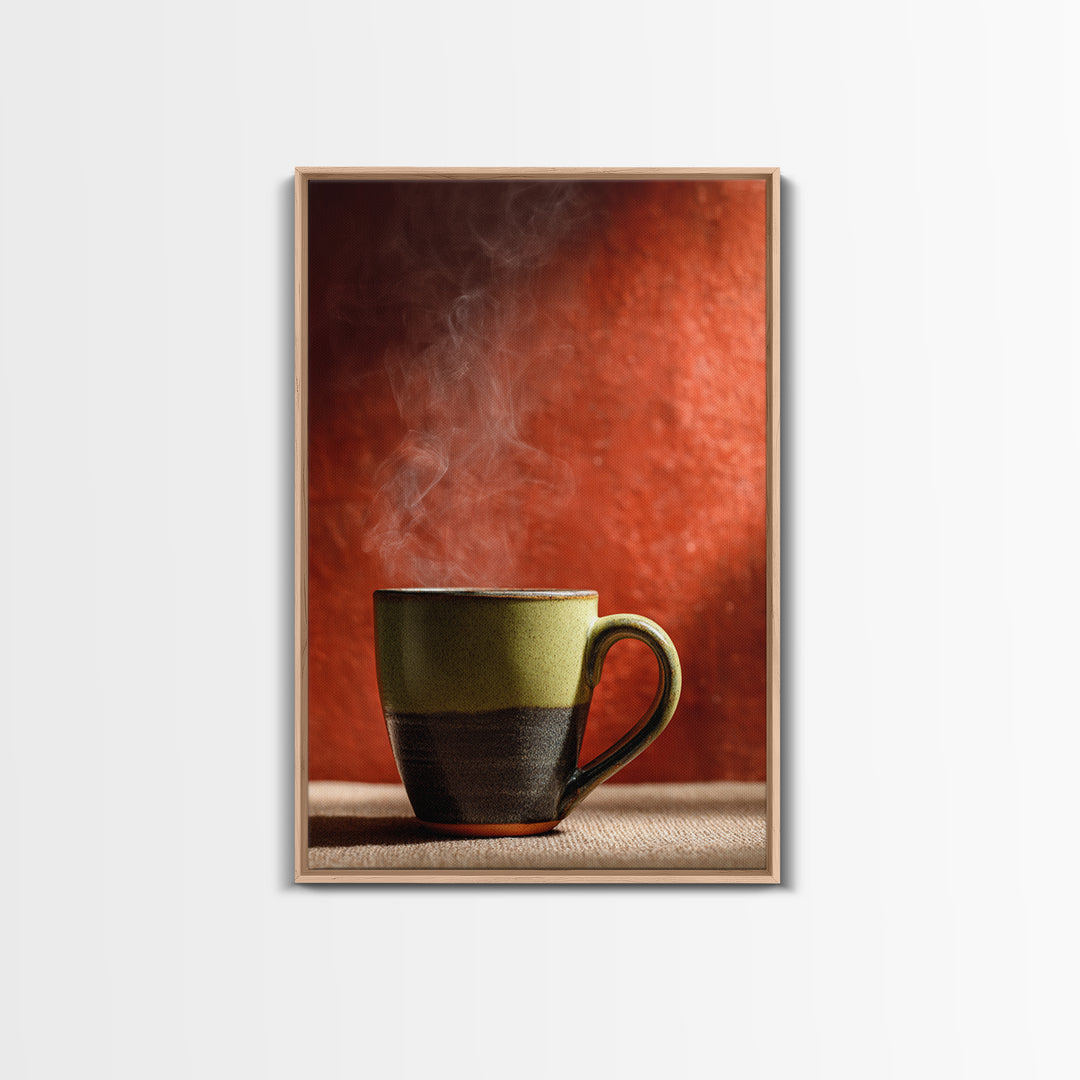 Espresso Cup with Rising Steam and Warm Canvas Print, Coffee Shop Art, Kitchen Wall Decor, Cafe Decor, Oil Painting, Cafe, CSA-2x3-81