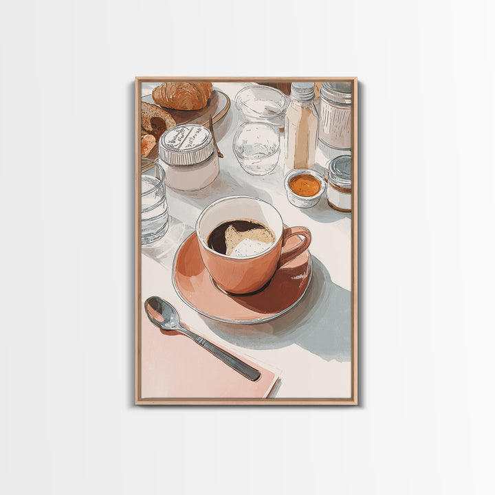 Minimal Line Art of a Cup and Framed Canvas Print, Coffee Shop Art, Kitchen Decor, Cafe Decor, Abstract Art, Cafe, CSA-2x3-98