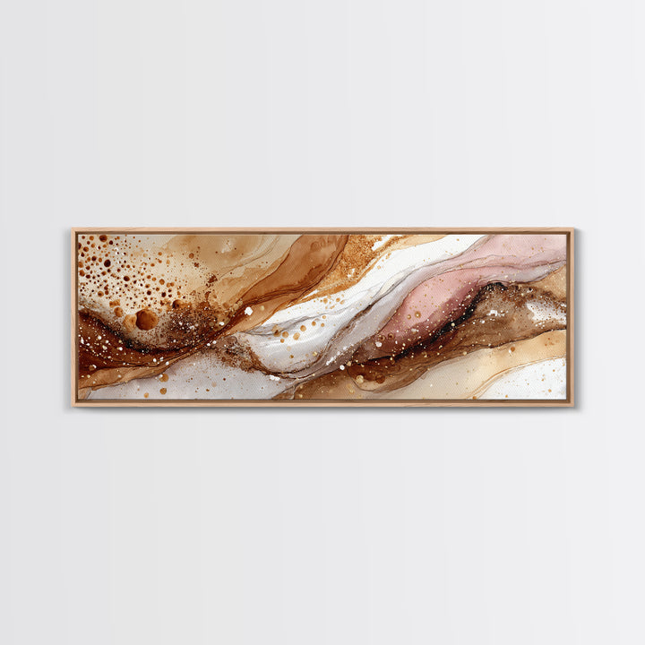 Abstract Brown and Cream Coffee Swirl Framed Canvas Print, Coffee Shop Art, Bedroom Wall Art, Cafe Decor, Abstract Art, Cafe, CSA-3x1-1