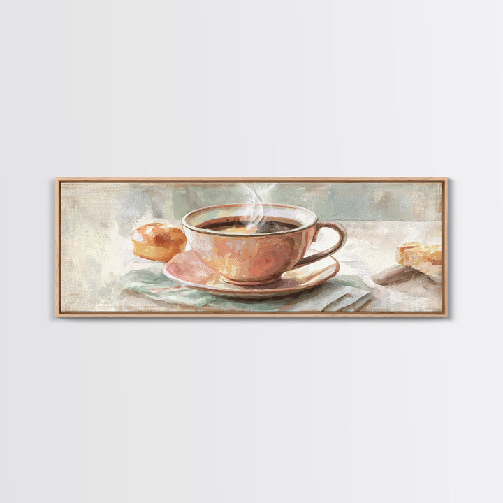 Retro Cafe Poster Coffee Cup Graphic Framed Canvas Print, Coffee Shop Art, Room Decor, Cafe Decor, Cafe, Canvas Wall Art, CSA-3x1-23