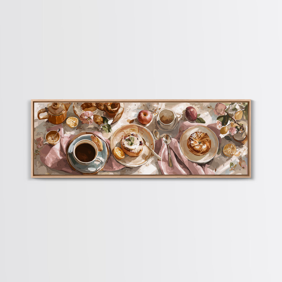 Sunlit Pastry and Coffee Arrangement Canvas Print, Coffee Shop Art, Minimalist Decor, Cafe Decor, Cafe, Kitchen Wall Art, CSA-3x1-35