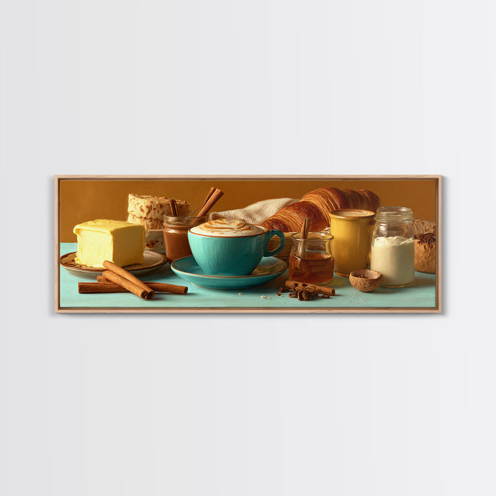 Cinnamon Sticks and Cappuccino Foam Still Life Canvas Print, Coffee Shop Art, Neutral Decor, Cafe Decor, Fine Art, Cafe, CSA-3x1-40