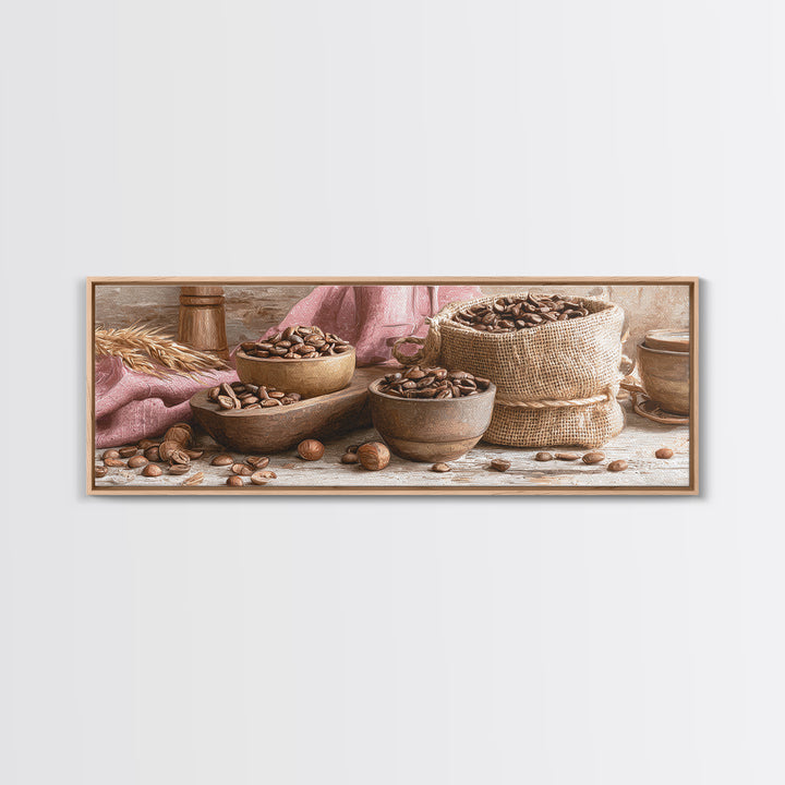 Coffee Beans and Burlap Sack Still Life Canvas Print, Coffee Shop Art, Canvas Print, Cafe Decor, Fine Art, Cafe, Neutral Decor, CSA-3x1-42
