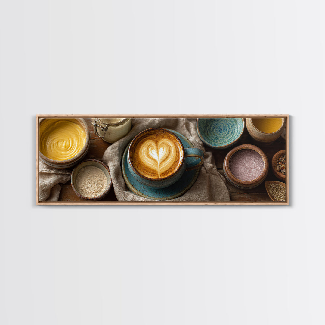 Latte Art Heart Seen from Above Framed Canvas Print, Coffee Shop Art, Modern Decor, Cafe Decor, Fine Art, Cafe, Wall Decor, CSA-3x1-44