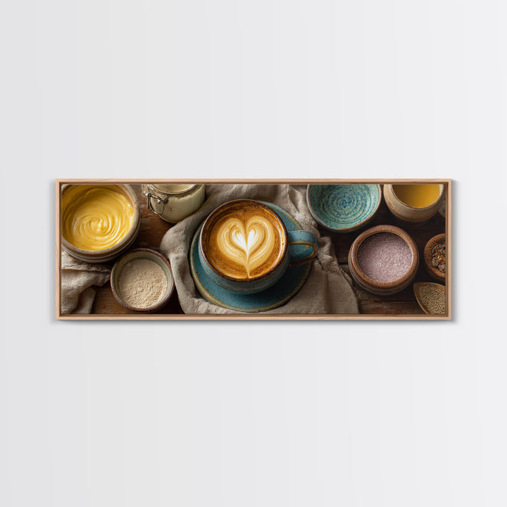 Latte Art Heart Seen from Above Framed Canvas Print, Coffee Shop Art, Modern Decor, Cafe Decor, Fine Art, Cafe, Wall Decor, CSA-3x1-44