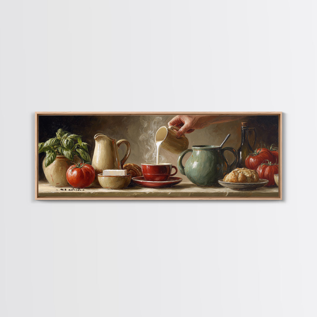 Barista Hands Pouring Milk into Espresso Canvas Print, Coffee Shop Art, Whimsical Art, Cafe Decor, Oil Painting, Cafe, CSA-3x1-61
