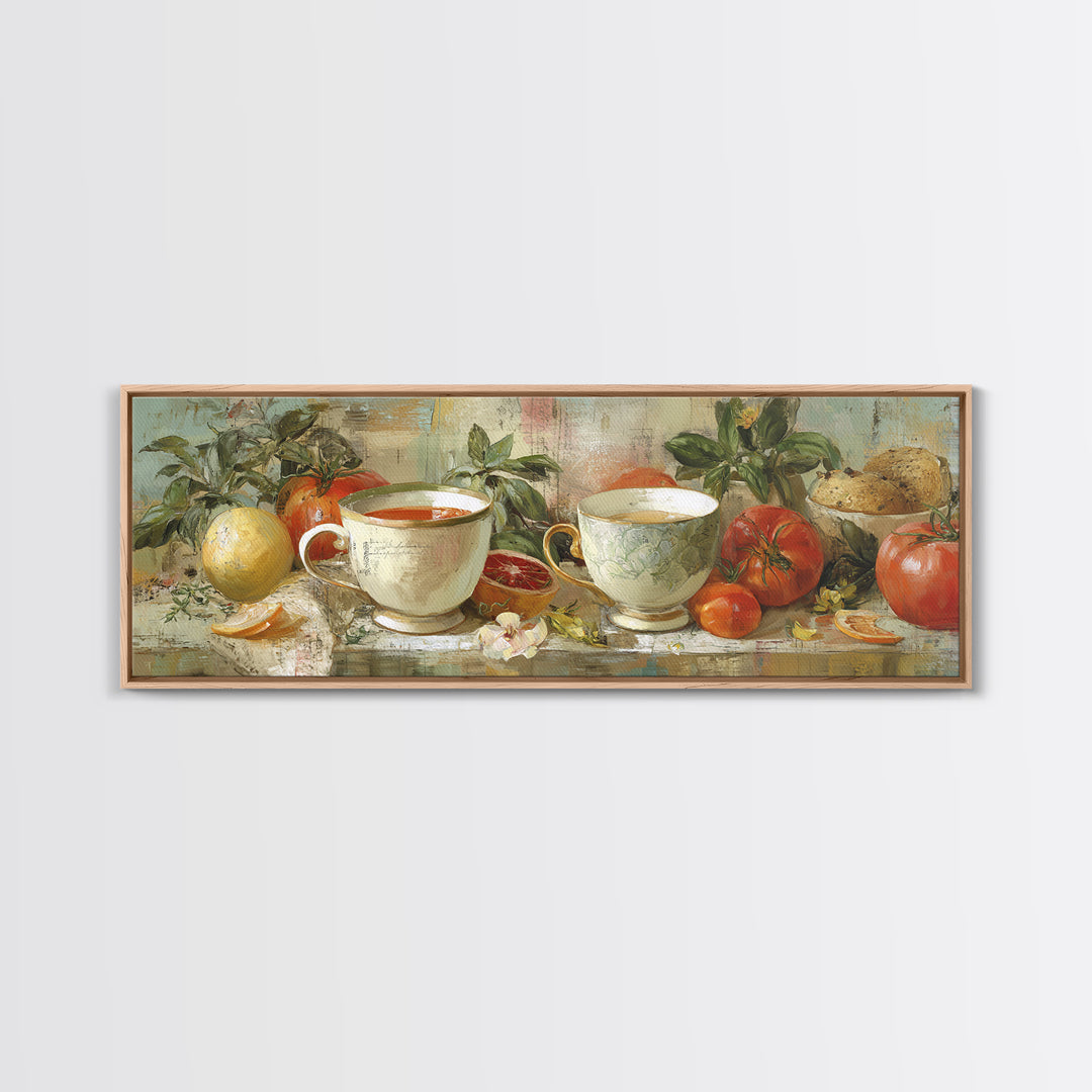 Two Cups Facing Each Other Framed Canvas Print, Coffee Shop Art, Coffee Art, Cafe Decor, Fine Art, Cafe, Textured Painting, CSA-3x1-77