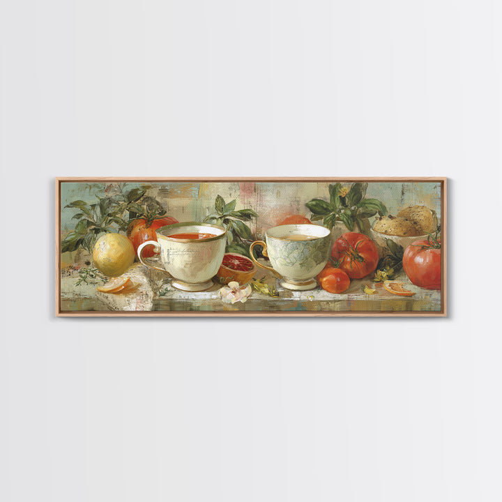 Two Cups Facing Each Other Framed Canvas Print, Coffee Shop Art, Coffee Art, Cafe Decor, Fine Art, Cafe, Textured Painting, CSA-3x1-77