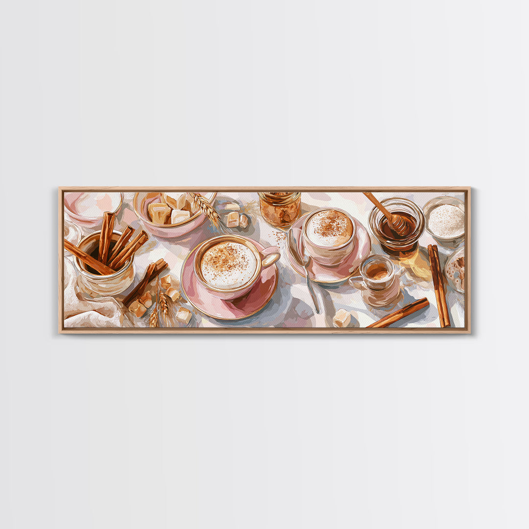 Cinnamon Sticks and Cappuccino Foam Still Life Canvas Print, Coffee Shop Art, Wall Art, Cafe Decor, Oil Painting, Cafe, CSA-3x1-88