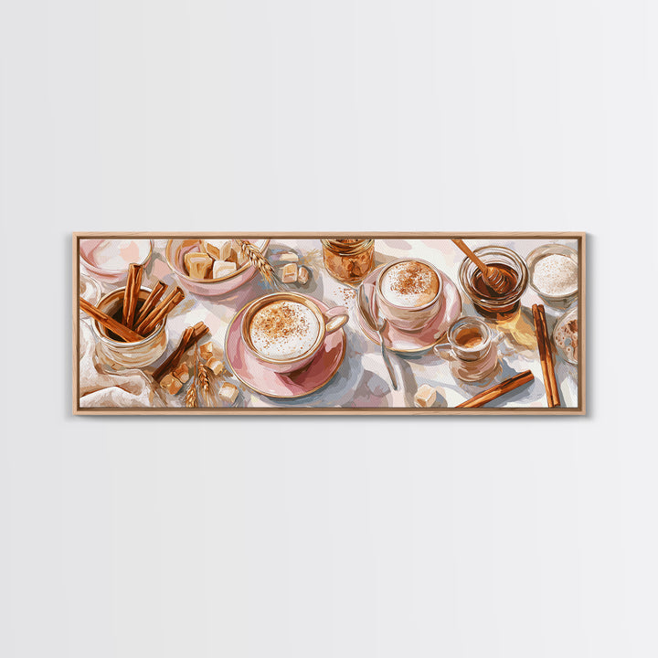 Cinnamon Sticks and Cappuccino Foam Still Life Canvas Print, Coffee Shop Art, Wall Art, Cafe Decor, Oil Painting, Cafe, CSA-3x1-88