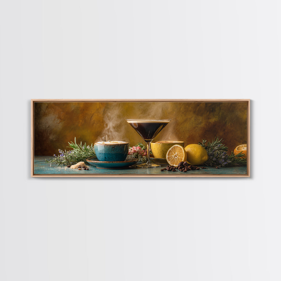 Espresso Martini Coffee Cocktail Still Life Framed Canvas Print, Coffee Shop Art, Dark Academia Decor, Cafe Decor, Cafe, CSA-3x1-9