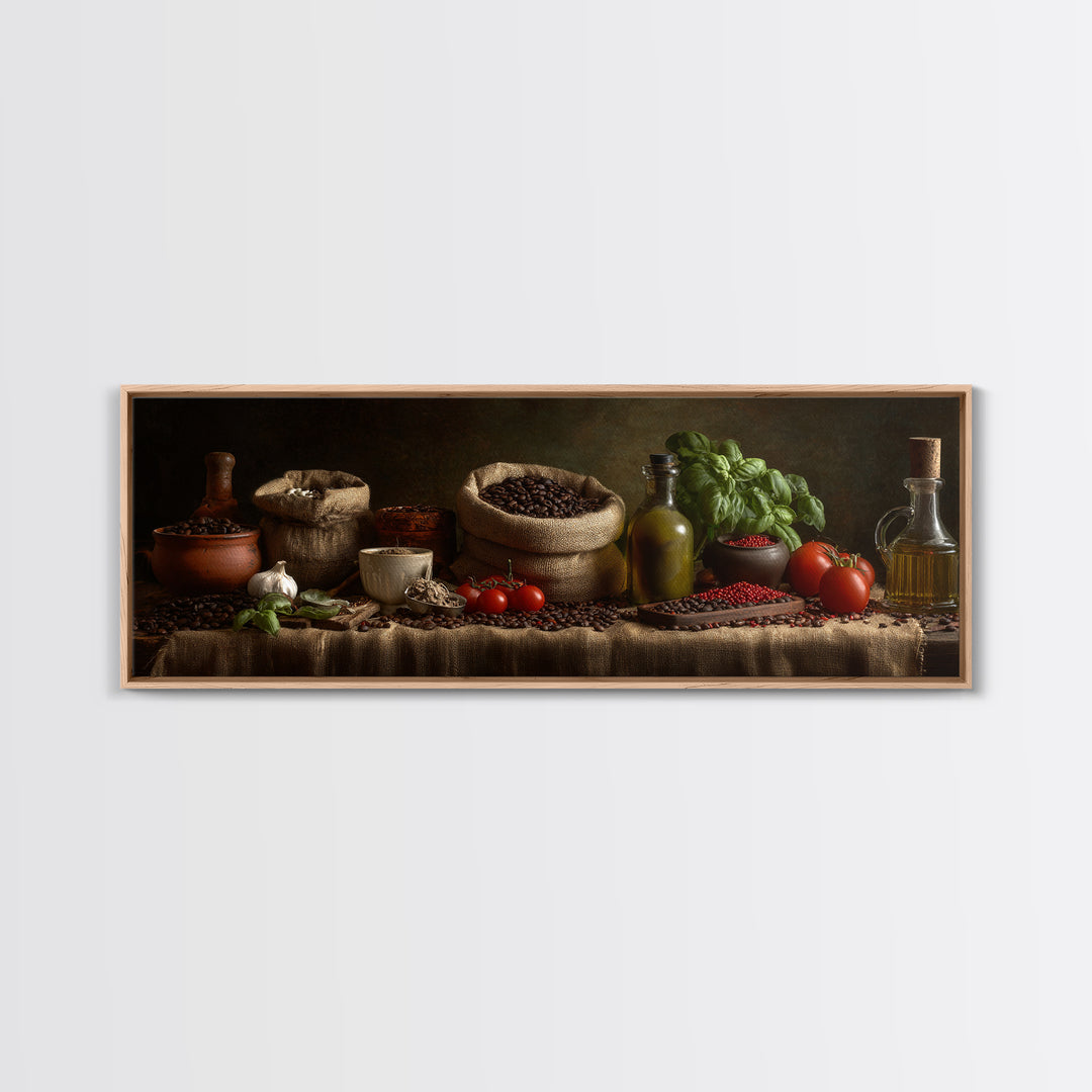 Coffee Beans and Burlap Sack Still Life Framed Canvas Print, Coffee Shop Art, Moody Wall Art, Cafe Decor, Fine Art, Cafe, CSA-3x1-90