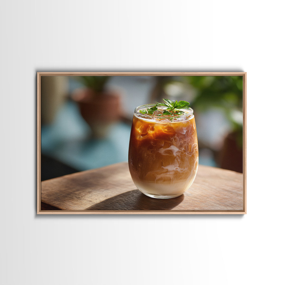 Iced Coffee Glass Framed Canvas Print, Coffee Shop Art, Canvas Print, Cafe Decor, Fine Art, Cafe, Neutral Decor, Modern Decor, CSA-3x2-15
