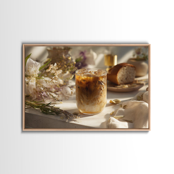 Iced Coffee Glass Framed Canvas Print, Coffee Shop Art, Contemporary Art, Cafe Decor, Cafe, Printable Art, Farmhouse Decor, CSA-3x2-39