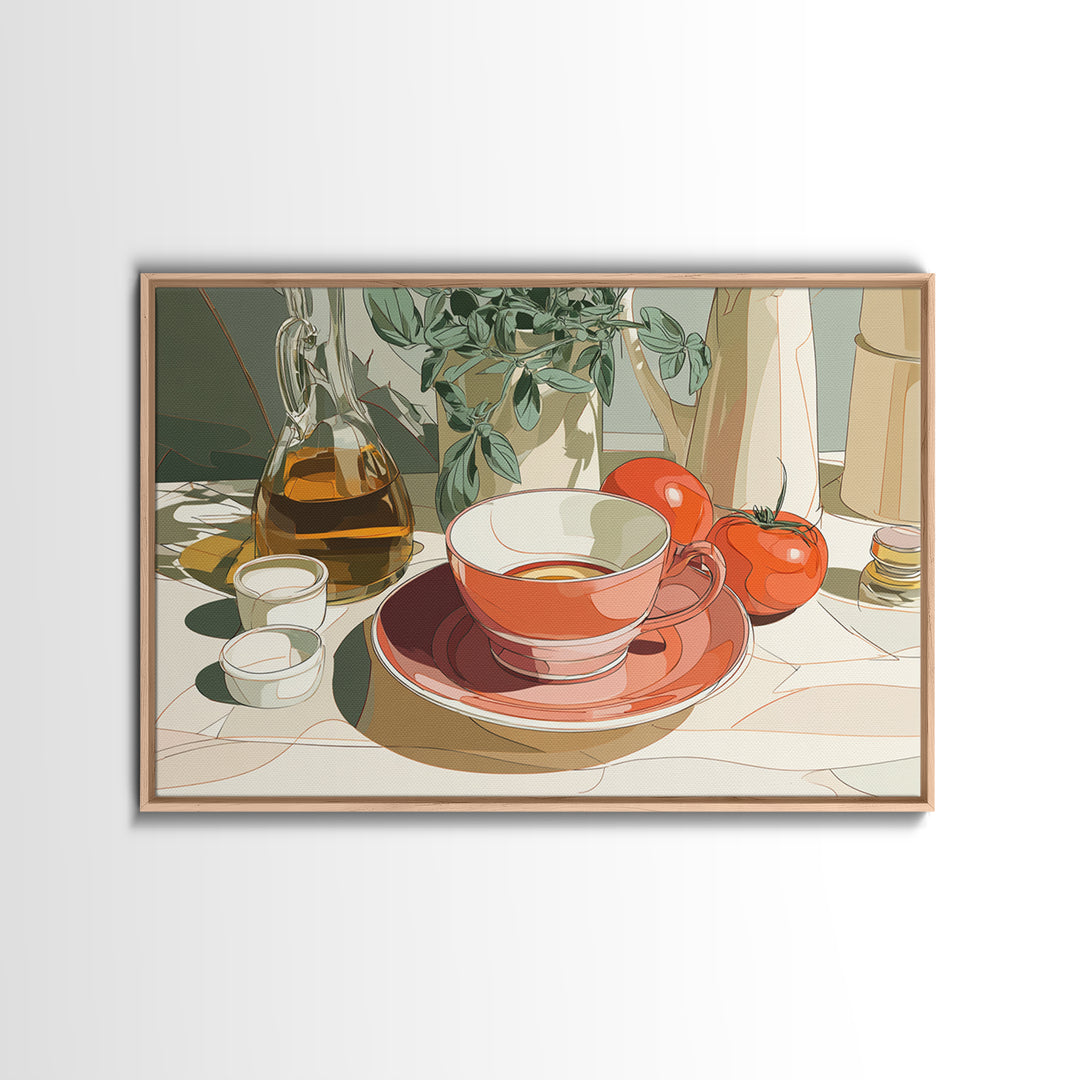 Minimal Line Art of a Cup and Framed Canvas Print, Coffee Shop Art, Bedroom Wall Art, Cafe Decor, Abstract Art, Cafe, CSA-3x2-46