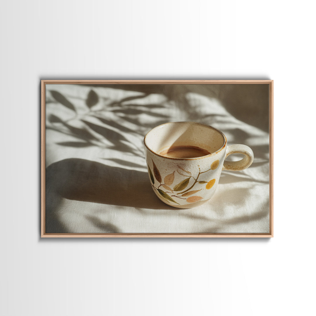 Espresso Cup with Rising Steam and Warm Framed Canvas Print, Coffee Shop Art, Coffee Art, Cafe Decor, Fine Art, Cafe, CSA-3x2-5