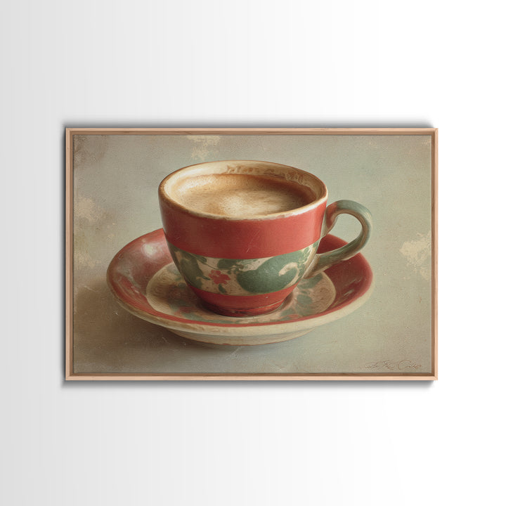 Retro Cafe Poster Coffee Cup Graphic Framed Canvas Print, Coffee Shop Art, Digital Wall Art, Cafe Decor, Fine Art, Cafe, CSA-3x2-59