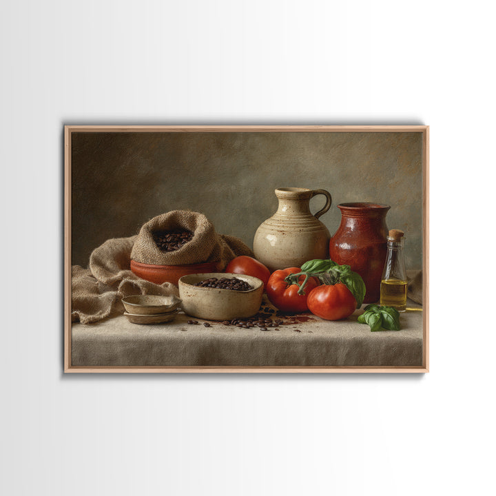 Coffee Beans and Burlap Sack Still Life Framed Canvas Print, Coffee Shop Art, Dark Academia Decor, Cafe Decor, Fine Art, Cafe, CSA-3x2-6