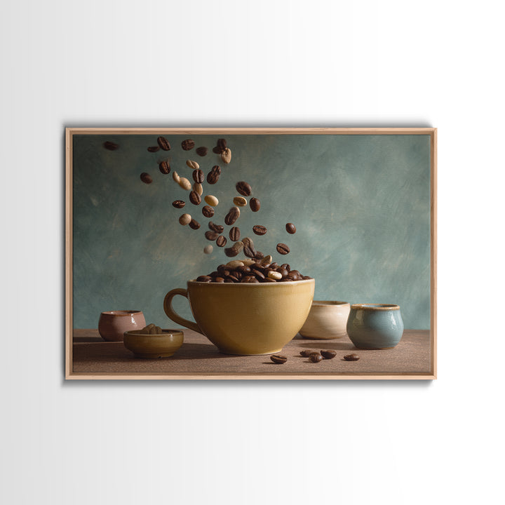 Roasted Beans Falling Through Dark Space Canvas Print, Coffee Shop Art, Contemporary Art, Cafe Decor, Fine Art, Cafe, CSA-3x2-72