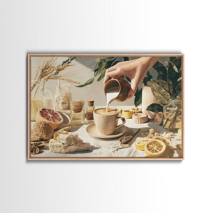 Barista Hands Pouring Milk into Espresso Canvas Print, Coffee Shop Art, Neutral Decor, Cafe Decor, Fine Art, Cafe, Home Decor, CSA-3x2-73