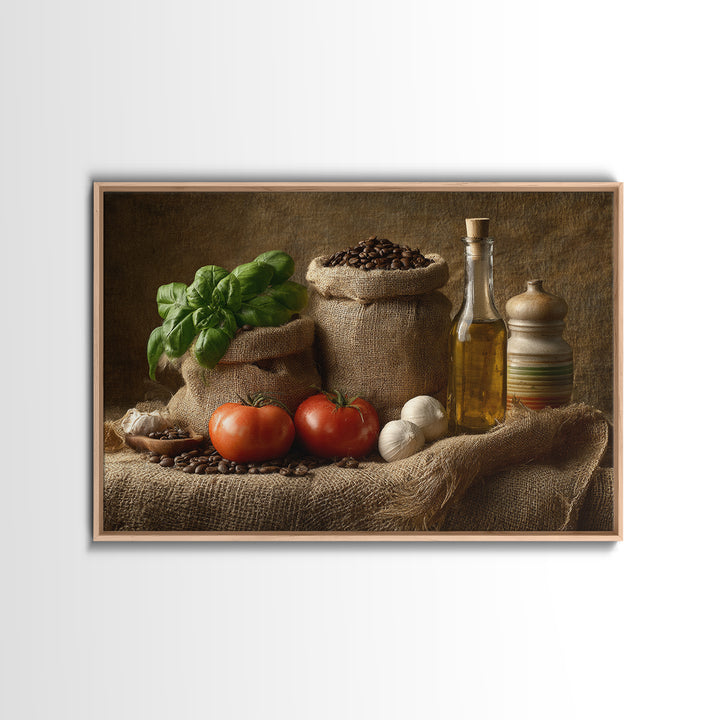 Coffee Beans and Burlap Sack Still Life Framed Canvas Print, Coffee Shop Art, Food Art, Cafe Decor, Fine Art, Cafe, CSA-3x2-78