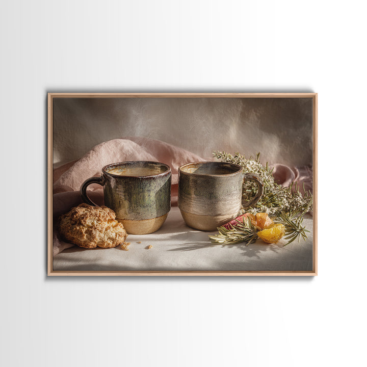 Two Cups Facing Each Other Canvas Print, Coffee Shop Art, Boho Decor, Cafe Decor, Oil Painting, Cafe, Printable, CSA-3x2-89