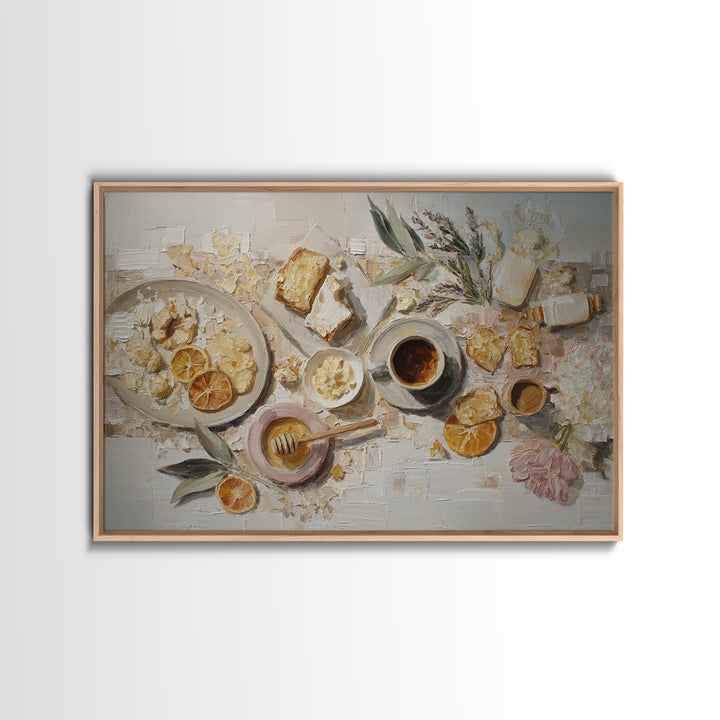 Sunlit Pastry and Coffee Arrangement Framed Canvas Print, Coffee Shop Art, Gothic Home Decor, Cafe Decor, Fine Art, Cafe, CSA-3x2-95