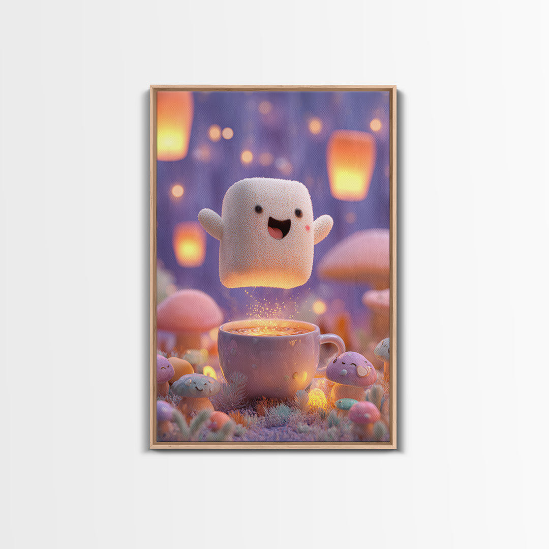The Marshmallow Ghost, Kids Halloween Decor, Vertical Wall Art, Canvas Print, Halloween Kids Decor, Whimsical Wall Art, Dark Fantasy Art