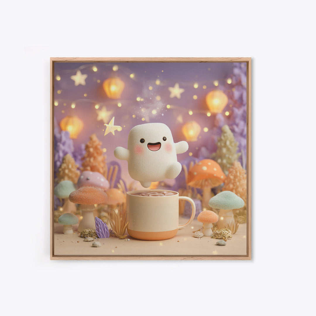 The Marshmallow Ghost, Cute Halloween Wall Art, Square Wall Art, Framed Canvas Print, Halloween Kids Decor, Whimsical Wall Art
