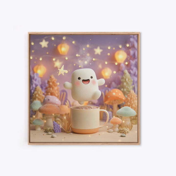 The Marshmallow Ghost, Cute Halloween Wall Art, Square Wall Art, Framed Canvas Print, Halloween Kids Decor, Whimsical Wall Art