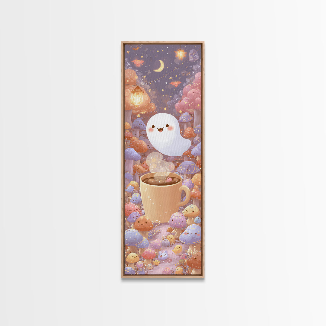 The Marshmallow Ghost, Cute Spooky Wall Art, Tall Narrow Wall Art, Framed Canvas Print, Halloween Kids Decor, Whimsical Wall Art