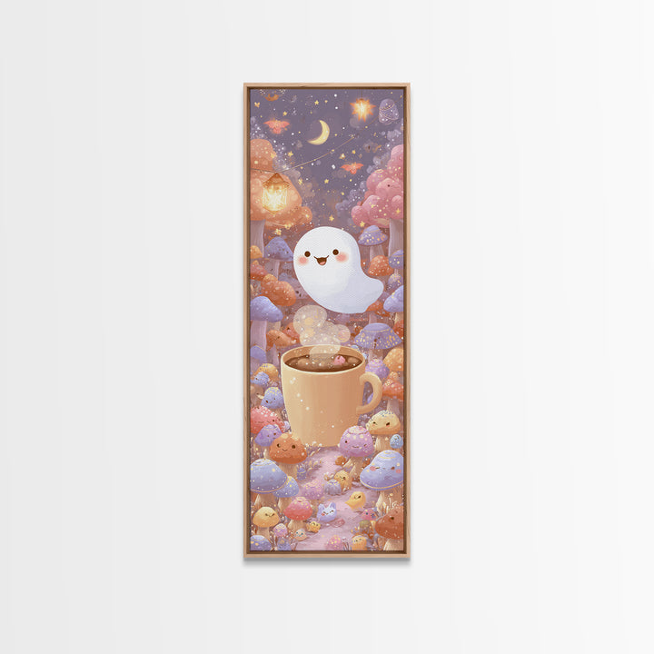 The Marshmallow Ghost, Cute Spooky Wall Art, Tall Narrow Wall Art, Framed Canvas Print, Halloween Kids Decor, Whimsical Wall Art
