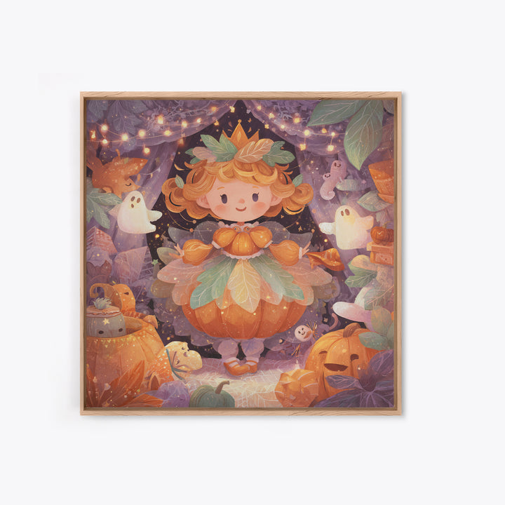 The Pumpkin Princess, Storybook Halloween Art, Square Wall Art, Canvas Print, Halloween Kids Decor, Whimsical Wall Art