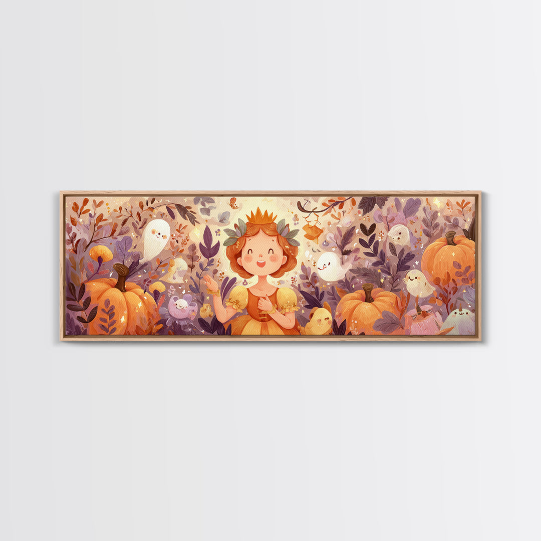 The Pumpkin Princess, Cute Spooky Wall Art, Extra Wide Wall Art, Canvas Print, Halloween Kids Decor, Whimsical Wall Art, Halloween Decor