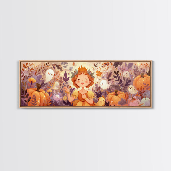 The Pumpkin Princess, Cute Spooky Wall Art, Extra Wide Wall Art, Canvas Print, Halloween Kids Decor, Whimsical Wall Art, Halloween Decor