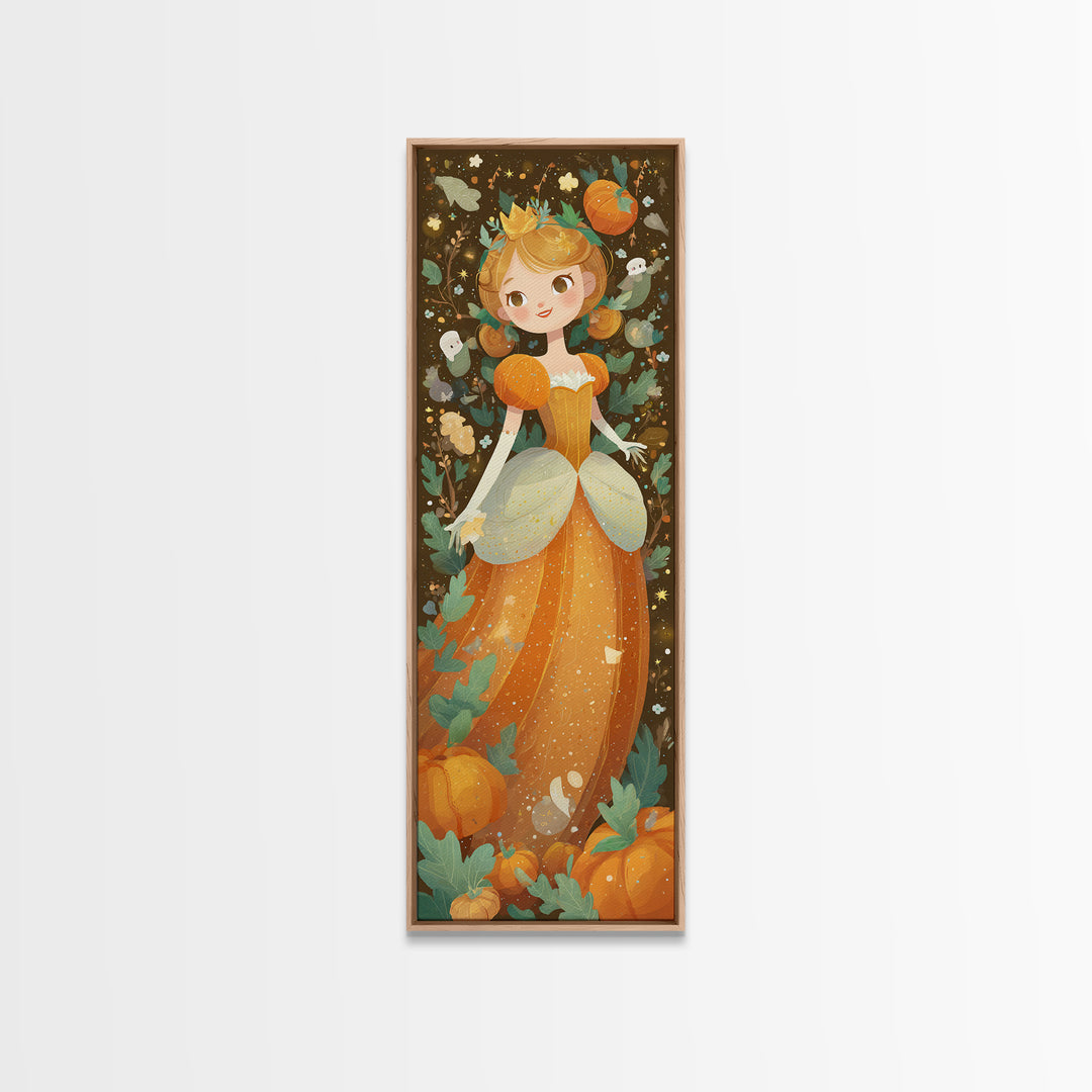 The Pumpkin Princess, Kids Halloween Decor, Tall Narrow Wall Art, Framed Canvas Print, Halloween Kids Decor, Whimsical Wall Art