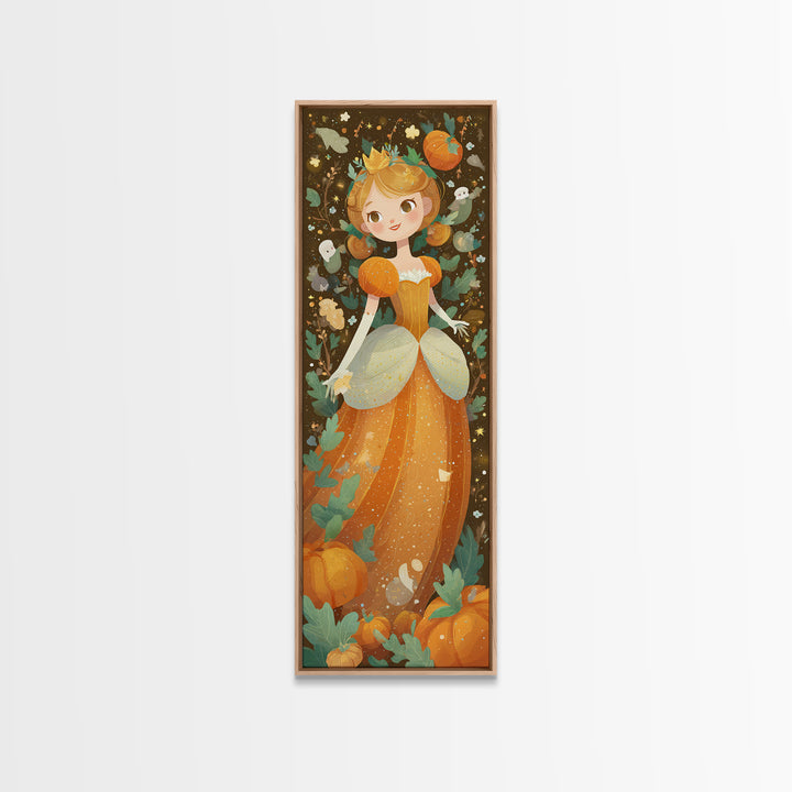 The Pumpkin Princess, Kids Halloween Decor, Tall Narrow Wall Art, Framed Canvas Print, Halloween Kids Decor, Whimsical Wall Art