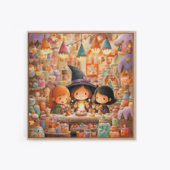 The Little Star Witch, Kids Halloween Decor, Square Wall Art, Canvas Print, Halloween Kids Decor, Whimsical Wall Art, Spooky Wall Decor