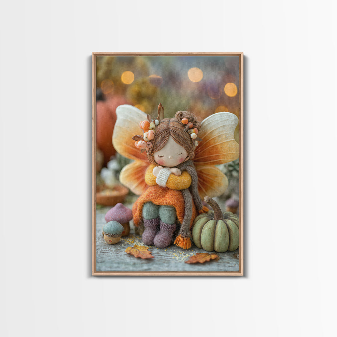 The Candy Corn Fairy, Storybook Halloween Art, Vertical Wall Art, Framed Canvas Print, Halloween Kids Decor, Whimsical Wall Art