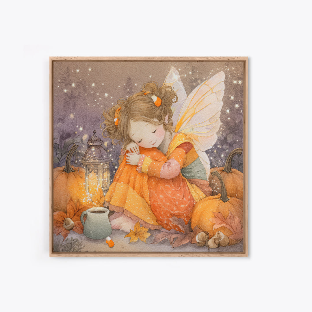 The Candy Corn Fairy, Kids Halloween Decor, Square Wall Art, Framed Canvas Print, Halloween Kids Decor, Whimsical Wall Art